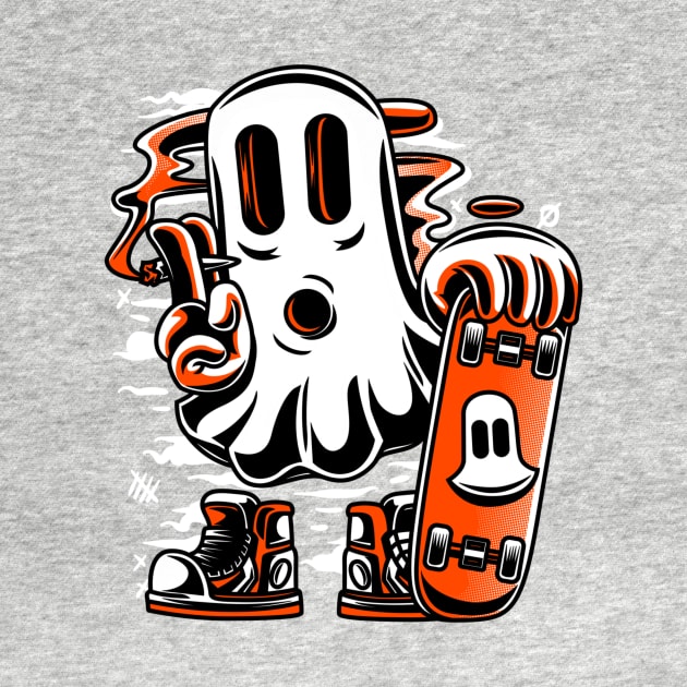 Skater Ghost Halloween Funny Orange by Ken Adams Store